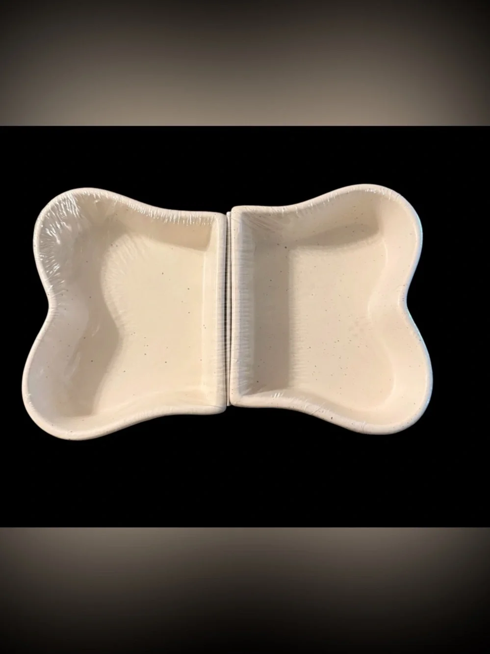 Double Bone-Shaped Ceramic Pet Bowl Cream New In Wrapping